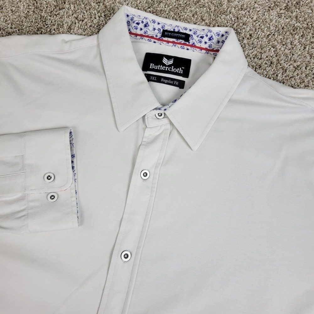 Buttercloth Icy Cotton Regular Fit Mens 3XL Solid White Performance Button Up LS